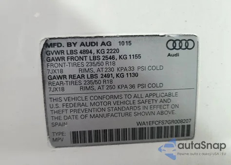 2016 Audi Q3 Premium Plus из США, поврежденный, VIN WA1EFCFS7GR008207